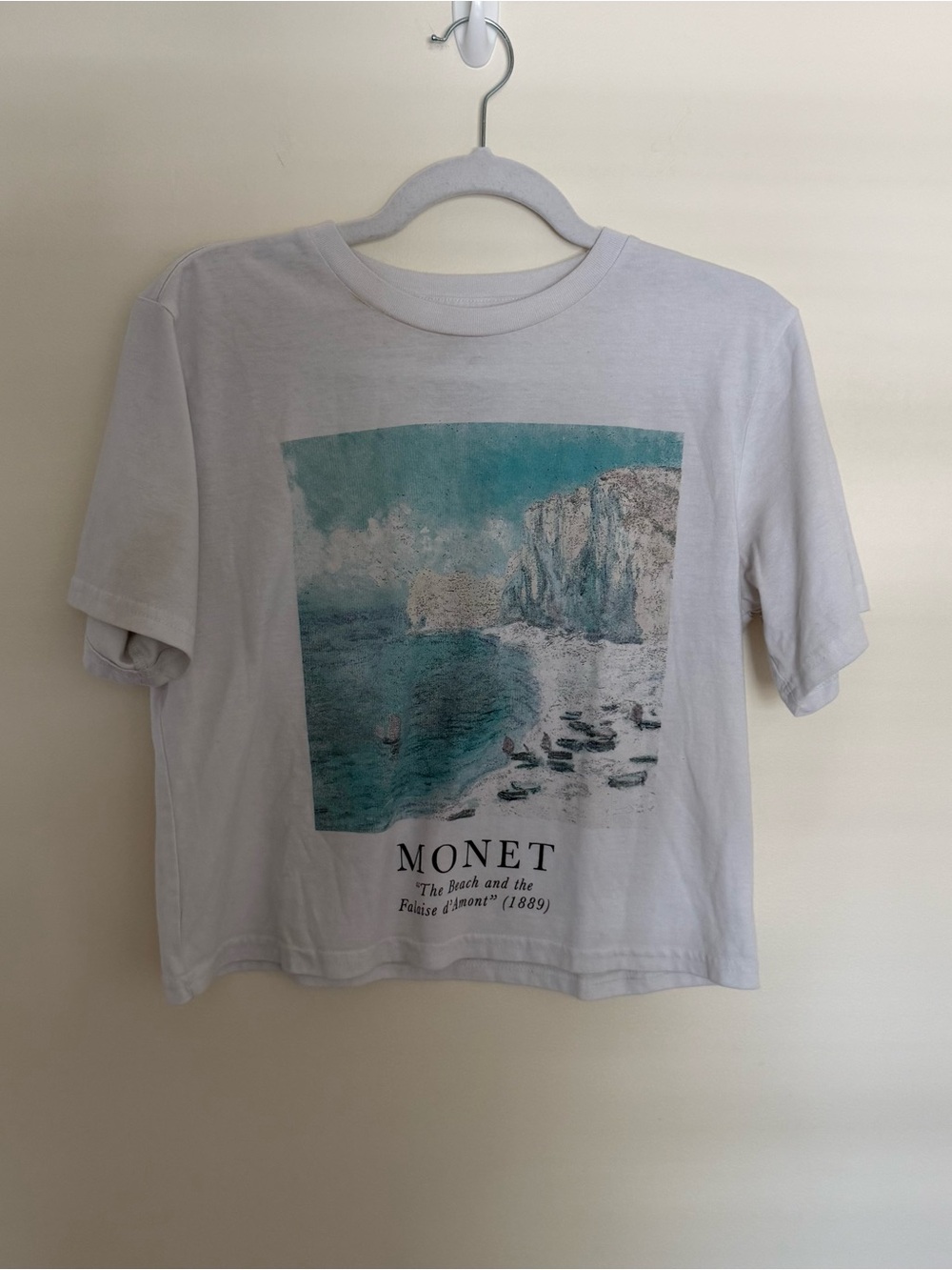 Monet White Tee with Teal and Aqua Seascape Print